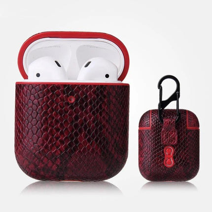 Leather Case for AirPods with Carabiner for Daily Use - Red PU leather protective case with carabiner clip