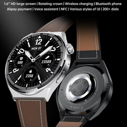 MD3MAX Smart Watch for Daily Health and Activity Tracking - leather strap watch face showing heart rate, steps, and rotating crown design