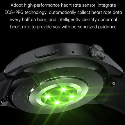 MD3MAX Smart Watch for Daily Health and Activity Tracking showing rear heart-rate sensor with green ECG+PPG lights