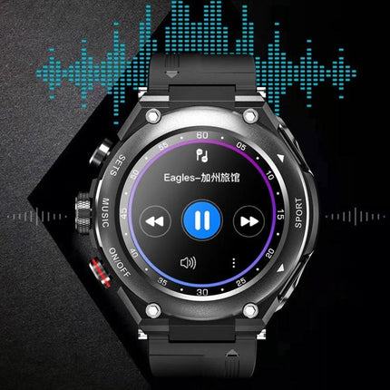 Smart Watch with Integrated Headset for Daily Activities and Music - black smartwatch showing music playback and activity tracking