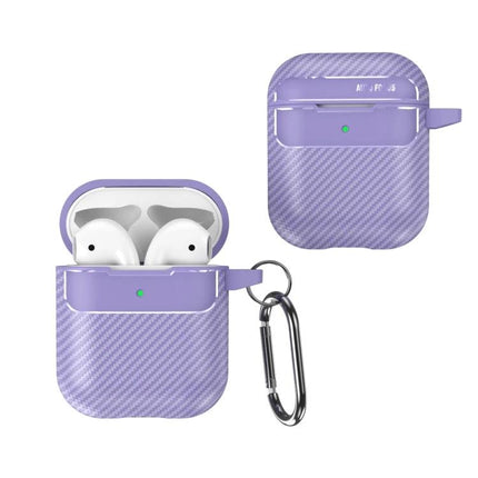 Carbon Fiber Protective Case for Everyday AirPods Carry in purple with carabiner, 360-degree slim drop and dust protection