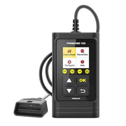 THINKCAR OBD2 Scanner Helps With Daily Vehicle Maintenance - compact THINKOBD100 device with OBD2 cable and color screen