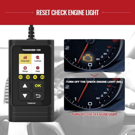 THINKCAR OBD2 Scanner Helps With Daily Vehicle Maintenance - handheld THINKOBD100 resetting check engine light on dashboard