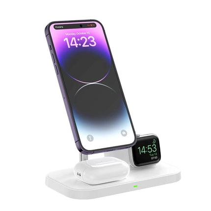 WA22 Magnetic Charger Stand for Daily Device Organization charging phone, smartwatch and earbuds on nightstand