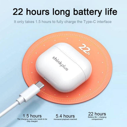 Lenovo Wireless Earbuds With Noise Reduction For Commuting 22-hour battery life compact white charging case