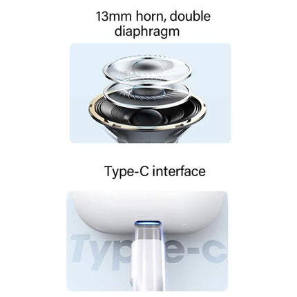 Lenovo Wireless Earbuds With Noise Reduction For Commuting showing 13mm drivers and Type-C charging port for stable Bluetooth use