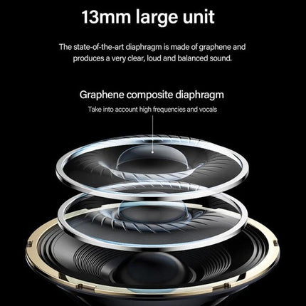 Lenovo Wireless Earbuds With Noise Reduction For Commuting showing 13mm graphene composite diaphragm layers for clear balanced sound