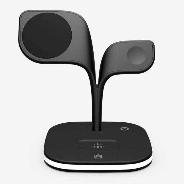 Keep devices charged at home with this versatile stand charger — black 3-in-1 wireless stand for phone, earbuds, and smartwatch