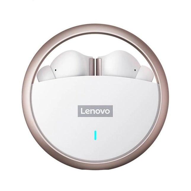 Lenovo Wireless Bluetooth Earbuds With Compact Charging Case For Daily Use white round case with earbuds