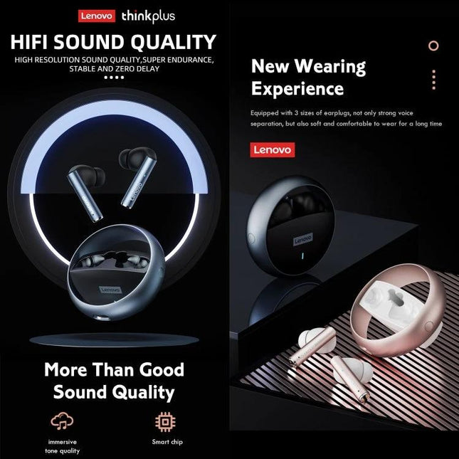 Lenovo Wireless Bluetooth Earbuds With Compact Charging Case For Daily Use with noise reduction touch controls and long battery life