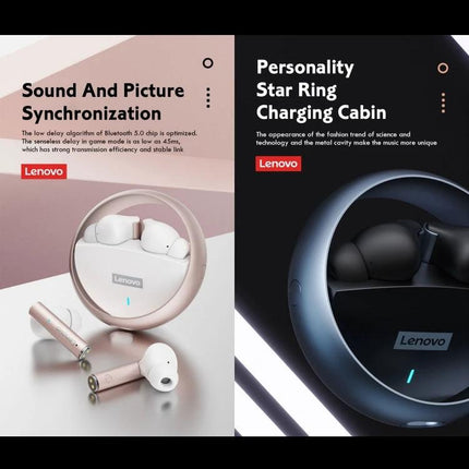 Lenovo Wireless Bluetooth Earbuds With Compact Charging Case For Daily Use in sleek black and pink design