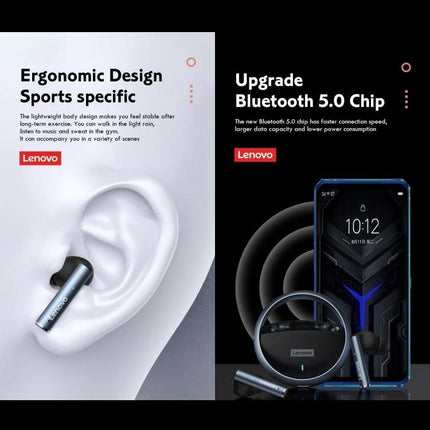 Lenovo Wireless Bluetooth Earbuds With Compact Charging Case For Daily Use shown with ergonomic ear fit and smartphone pairing