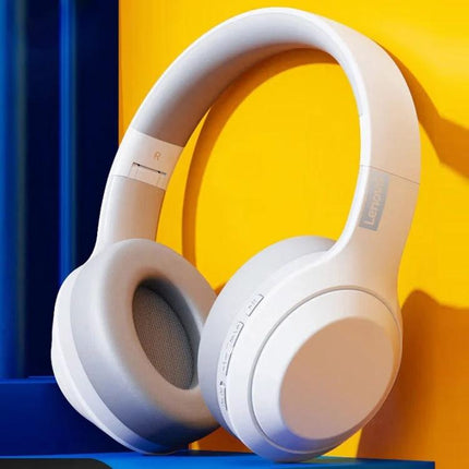 Lenovo Foldable On Ear Bluetooth Headphones For Commuting white foldable on-ear design, low-latency audio for commuters