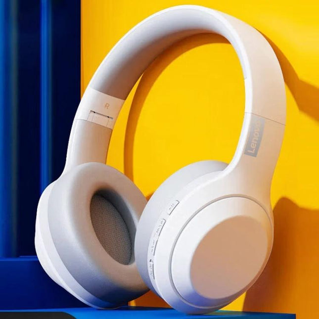 Lenovo Foldable On Ear Bluetooth Headphones For Commuting white foldable on-ear design, low-latency audio for commuters