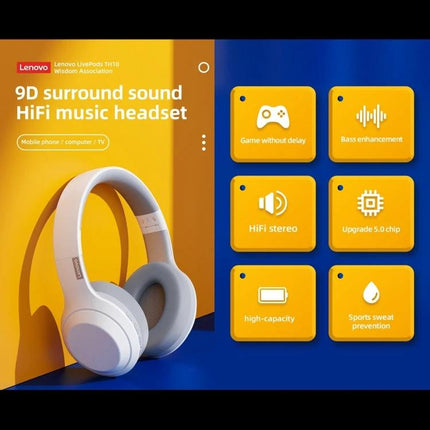 Lenovo Foldable On Ear Bluetooth Headphones For Commuting compact white foldable on-ear Bluetooth headset for commuters