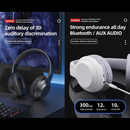 Lenovo Foldable On Ear Bluetooth Headphones For Commuting compact foldable black and white low-latency bass