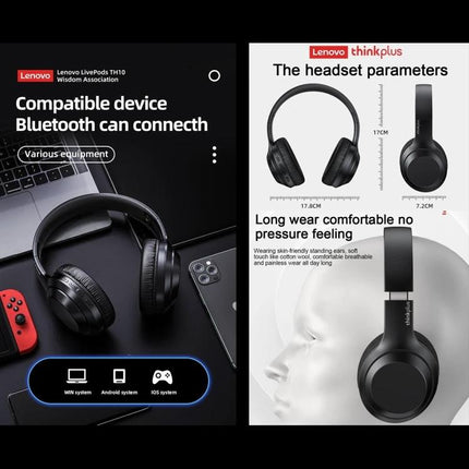 Lenovo Foldable On Ear Bluetooth Headphones For Commuting compact foldable black white Bluetooth low-latency design