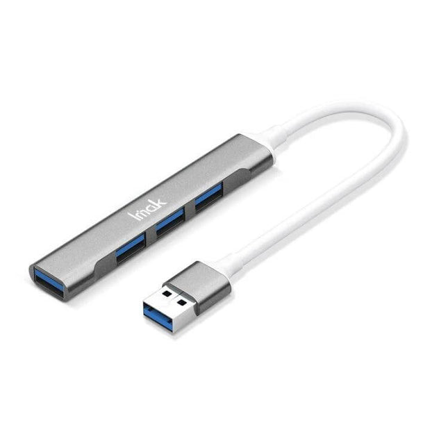 Imak Versatile 4-in-1 Docking Station for Smartphones and Laptops slim USB hub with 3 ports and short cable, silver