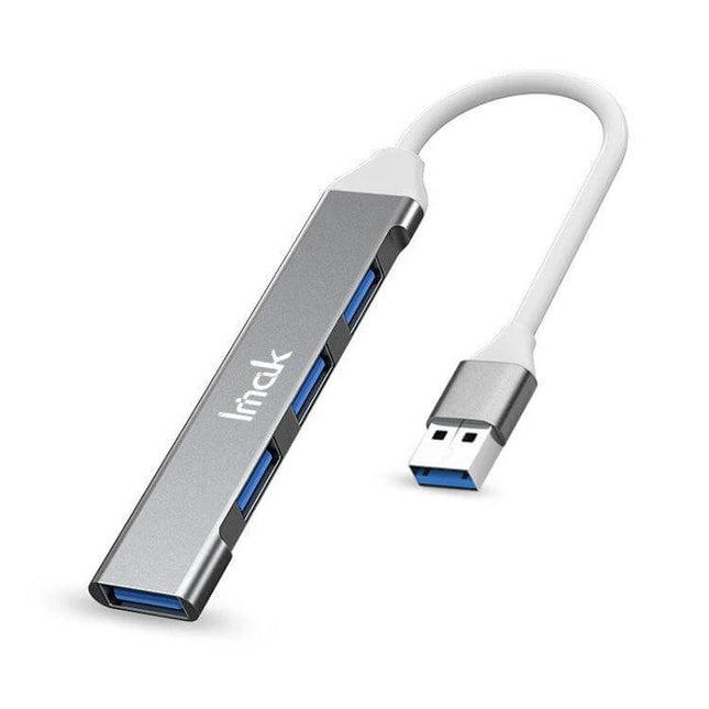 Imak Versatile 4-in-1 Docking Station for Smartphones and Laptops slim USB hub showing four ports and short cable to reduce clutter