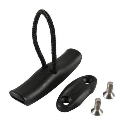 Durable Kayak Carry T-Handle with Cord and Pad Eyes - black T-handle, pad eye and stainless screws for kayak transport