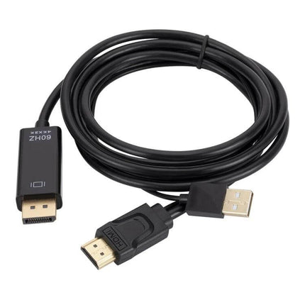 HDMI to DisplayPort Adapter Cable with Power Supply, 1.8 Meters — black adapter cable with HDMI, DisplayPort and USB power connectors
