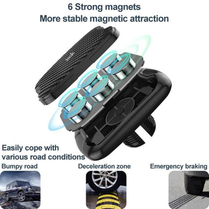 IMAK Dashboard Magnetic Car Holder For Hands Free Phone showing six strong magnets, vacuum suction base and secure phone mount for driving
