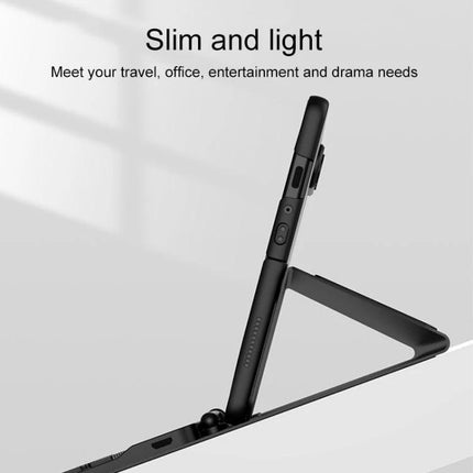 Magnetic Folding Bluetooth Keyboard Case for Samsung Galaxy Z Fold 4 slim stand mode showing keyboard case propped for typing and video calls