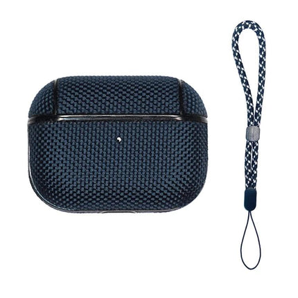 Waterproof Nylon Case for Everyday Earphone Protection and Travel in navy textured nylon with wrist strap, pocket-ready earbud case