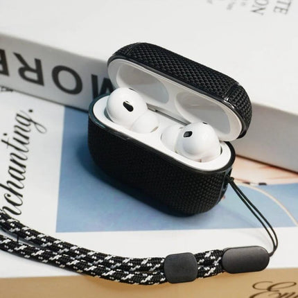 Waterproof Nylon Case for Everyday Earphone Protection and Travel - black textured compact case with wrist strap protecting earbuds