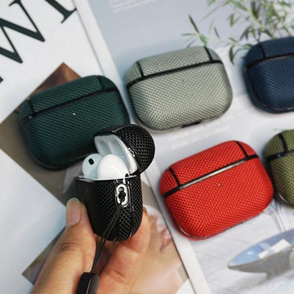 Waterproof Nylon Case for Everyday Earphone Protection and Travel - compact textured nylon earbud case holding white earbuds, multiple color options