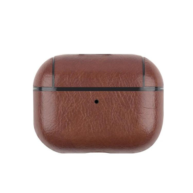Leather Case Protects Earphones for Everyday Use - brown leather protective earphone charging case, scratch-resistant, quick-access