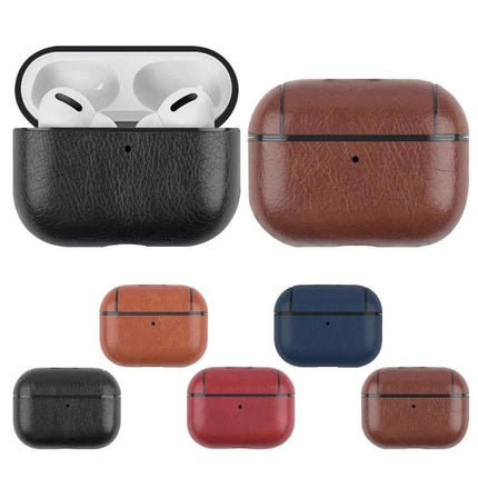 Leather Case Protects Earphones for Everyday Use - brown, black, red, navy leather protective cases for wireless earphones with charging access