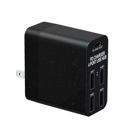 Multi-Port USB-C Hub for Everyday Device Connections black 4-port USB charger wall adapter for laptops and peripherals