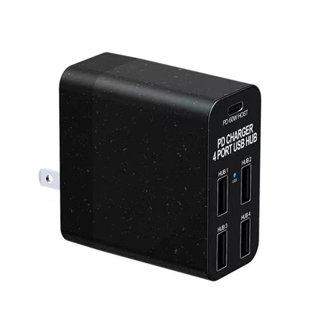 Multi-Port USB-C Hub for Everyday Device Connections black 4-port USB charger wall adapter for laptops and peripherals