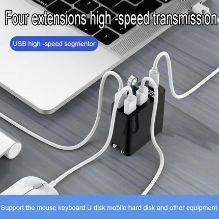 Multi-Port USB-C Hub for Everyday Device Connections compact hub plugged into laptop with multiple USB cables organized for travel