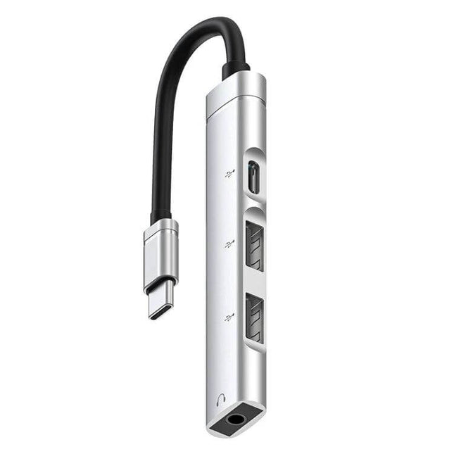 USB-C Docking Station with 3.5mm Jack and Multiple USB Ports slim aluminum alloy hub with HDMI, USB-A ports and audio jack for laptops