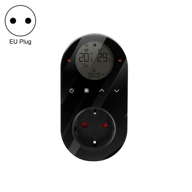 LCD Thermostat for Home Heating and Cooling Systems with EU Plug black plug-in unit with LCD display and mobile app control