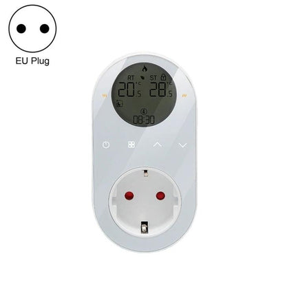 LCD Thermostat for Home Heating and Cooling Systems with EU Plug - white smart LCD thermostat with EU plug socket and digital display