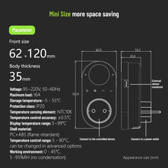 Smart WiFi LCD Thermostat with External Sensor, EU Plug