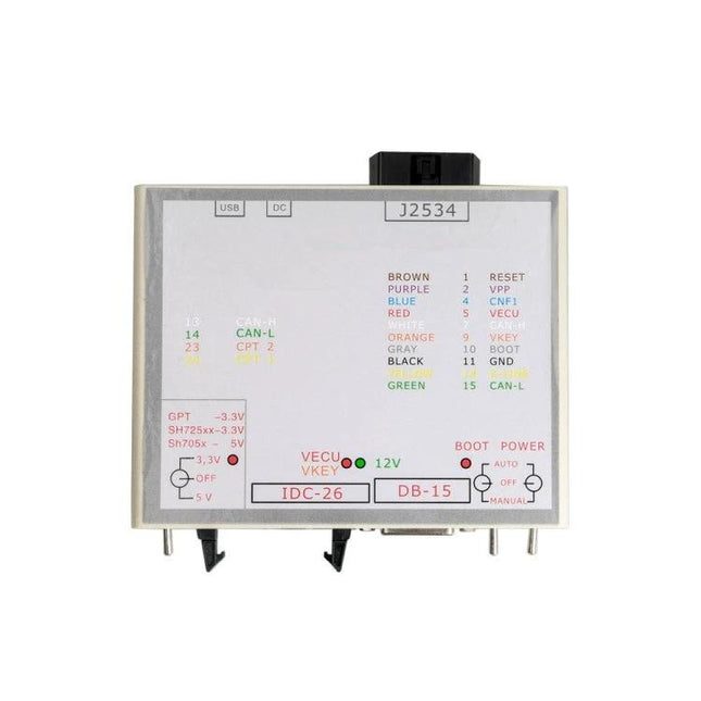 Essential Adapter for Everyday Vehicle Maintenance Tasks - compact diagnostic connector with labeled pins and mode switch
