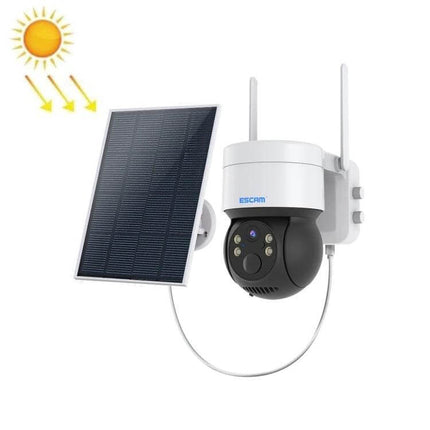ESCAM QF170 Solar-Powered Outdoor Security Camera with Night Vision mounted with solar panel for continuous outdoor surveillance