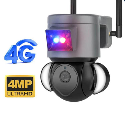 Smart Outdoor Security Camera with Two-Way Audio and Night Vision mounted outdoor 4MP 4G motion-detection camera with LED lights