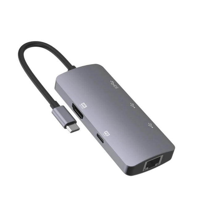 Onten USB-C Portable Multifunctional Docking Station for Devices compact gray hub with HDMI, USB-C, Ethernet ports