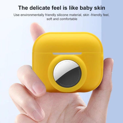 Protective Cover for AirPods and AirTag During Daily Outings - yellow silicone case for AirPods Pro 2 with built-in AirTag holder, sweat-proof and washable