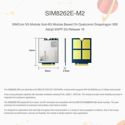 Waveshare 5G Module for Device Internet Connectivity SIM8262E-M2 Qualcomm X62 3GPP R16 compact module for IoT and embedded projects