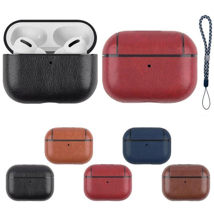 Leather Case with Lanyard for Everyday Earphone Protection - leather protective earphone case in black red brown navy with detachable lanyard