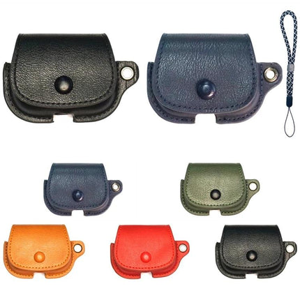 Compact Leather Case for Earphones with Lanyard for Daily Carry - compact PU leather earphone case in multiple colors with snap closure and detachable lanyard
