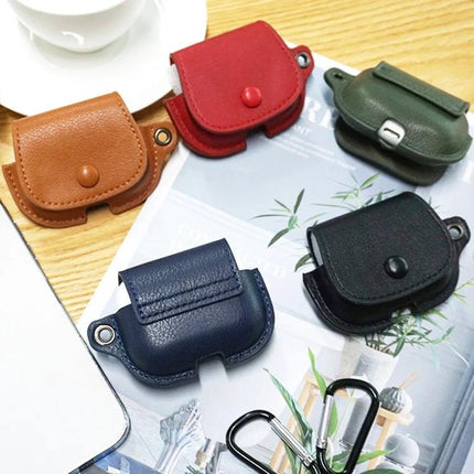 Compact Leather Case for Earphones with Lanyard for Daily Carry - PU leather protective earphone case in assorted colors with snap and lanyard