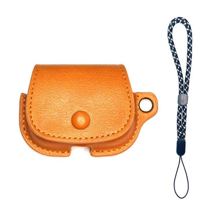 Compact Leather Case for Earphones with Lanyard for Daily Carry - orange PU leather protective case with detachable lanyard