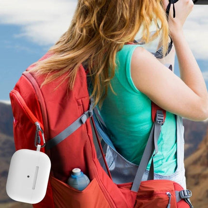 Durable Protective Case Safeguards Earphones in Everyday Use — compact protective case clipped to backpack for travel and commuting